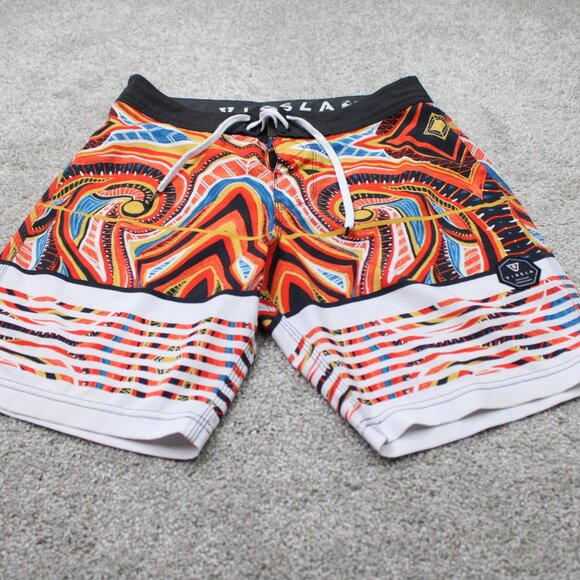 Vissla Dredges Boardshorts Mens 28 Orange & Blue Swim Trunks Drawstring Stretch - Picture 2 of 14
